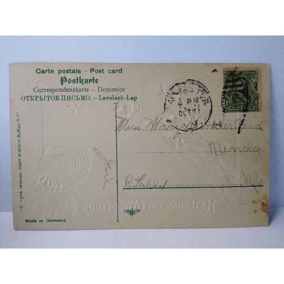 Halloween Postcard Fantasy Witch Moon Bats Victorian Lady EC Banks Albert Wilson - Picture 5 of 5